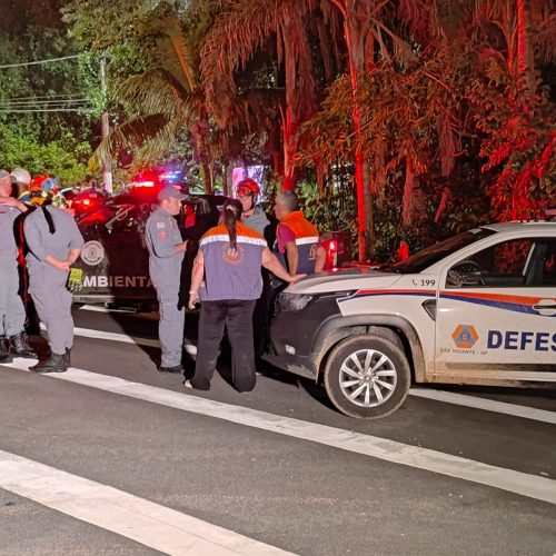  1 de 1Adutora da Sabesp rompeu e causou o deslizamento de terra na Ilha Porchat, em São Vicente, SP — Foto: Vinicius Faria/TV Tribuna 