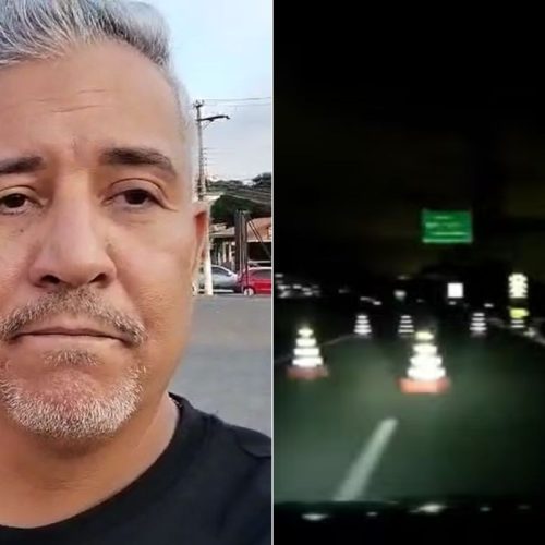  1 de 3Alessandro Carlos de Araújo escapou de cones na Rodovia dos Imigrantes (SP) — Foto: Reprodução 