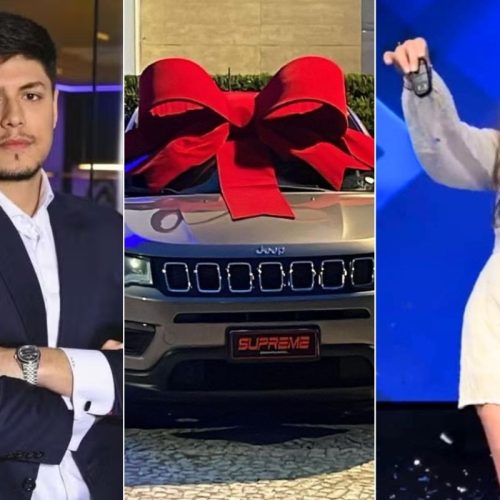  1 de 3Larissa Amaral da Silva (à dir.) ganhou carro em sorteio da empresa de Rodrigo Morgado (à esq.) — Foto: Reprodução/Instagram 